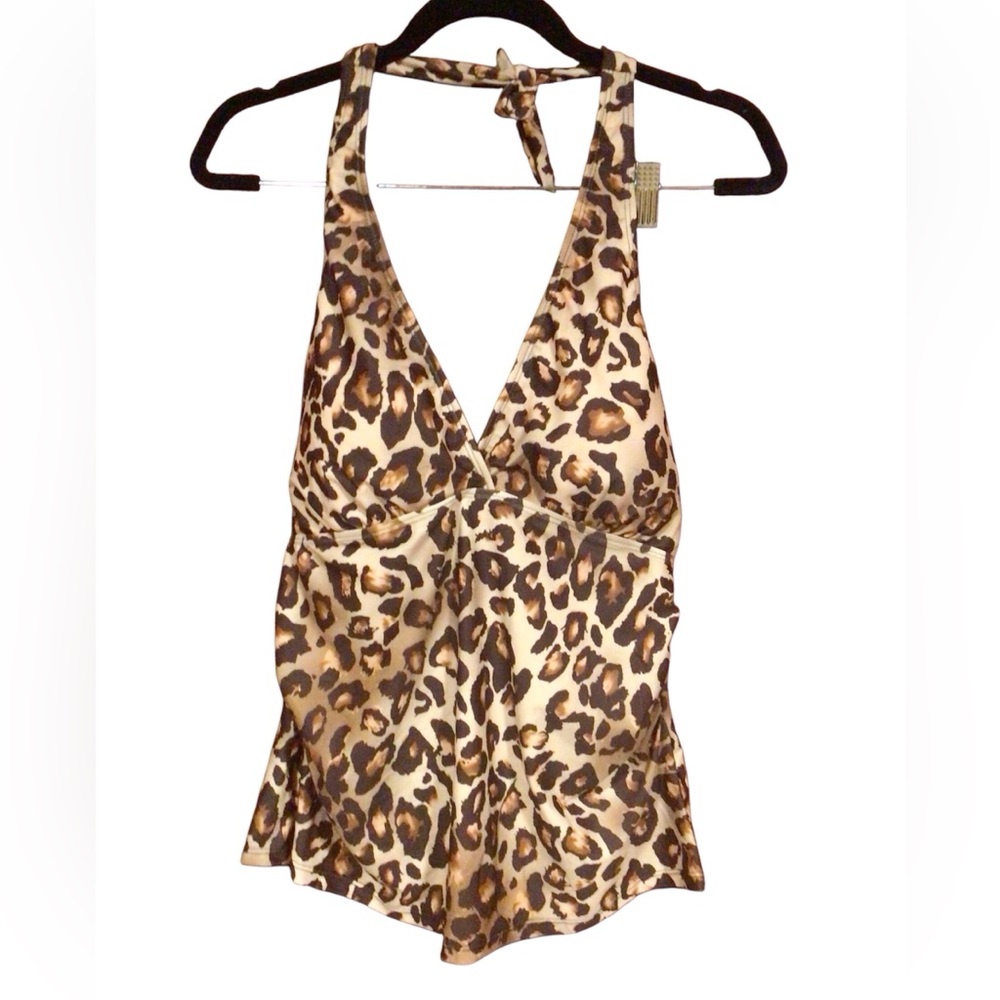 Woman’s tie neck animal print tankini top size XL NWOT